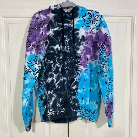 Elevenparis Pullover Hoodie M Multicolor Tie Dye Blue 100% Cotton NWT - Picture 1 of 10